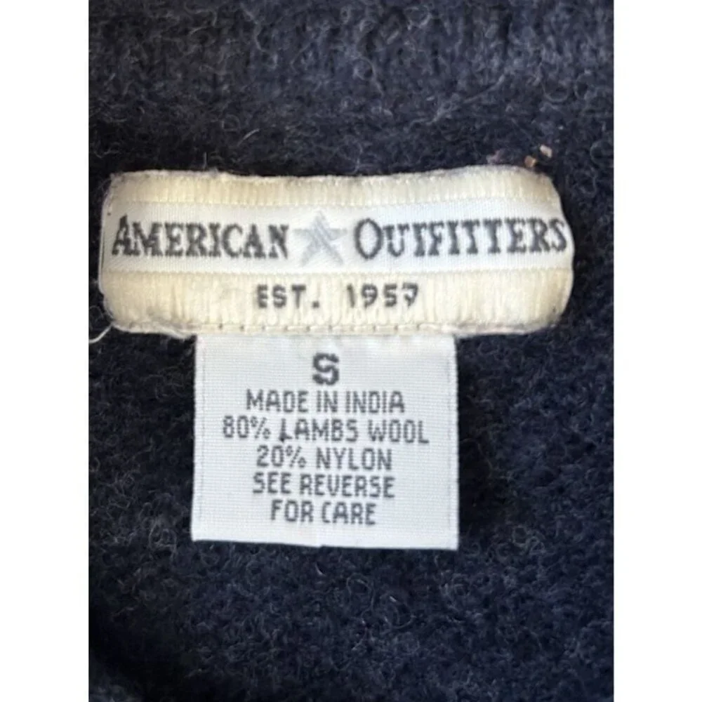 Vintage American Outfitters Cable Knit Navy Roll Neck Wool Sweater Boy's Size S